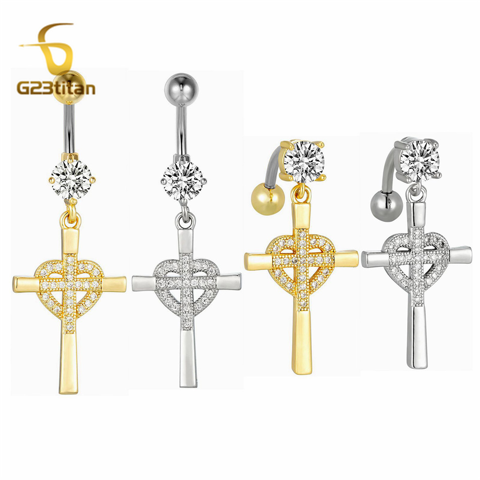CZ Heart Cross Zircon Dangled  - Curved Spring Bar reseña y precio