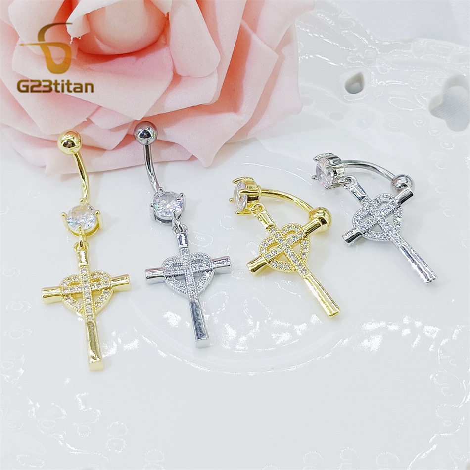 CZ Heart Cross Zircon Dangled  - Curved Spring Bar reseña y precio