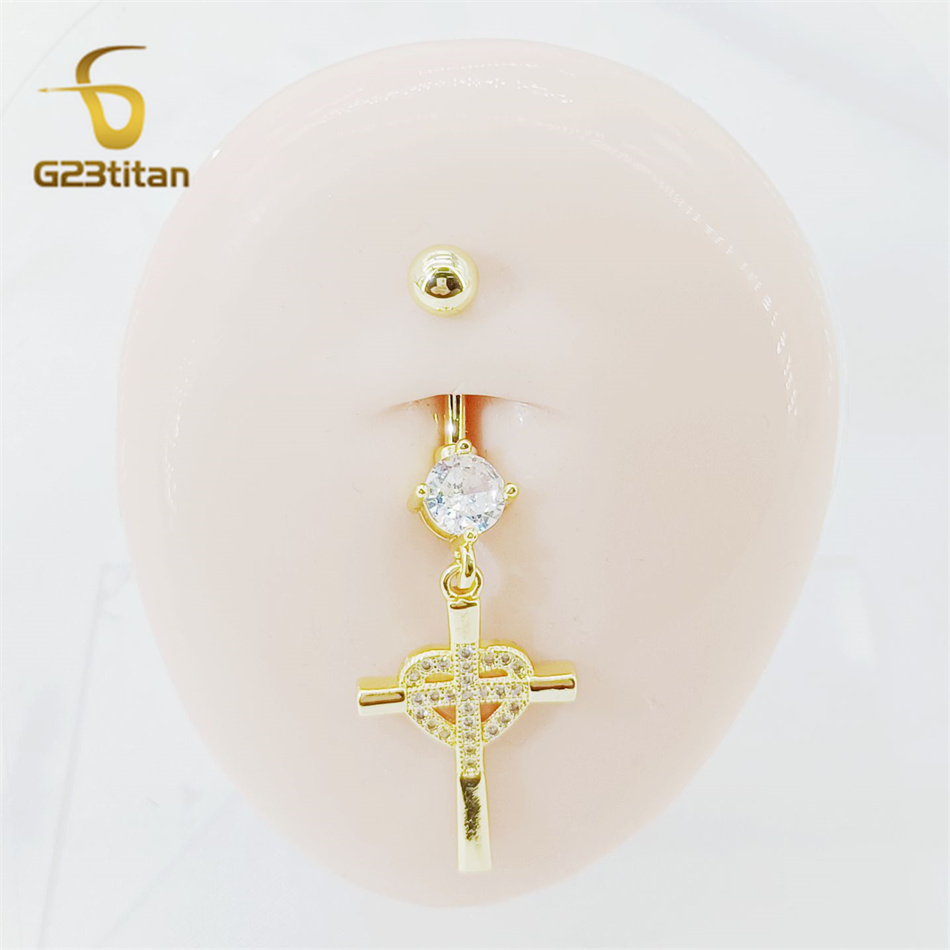 CZ Heart Cross Zircon Dangled  - Curved Spring Bar reseña y precio