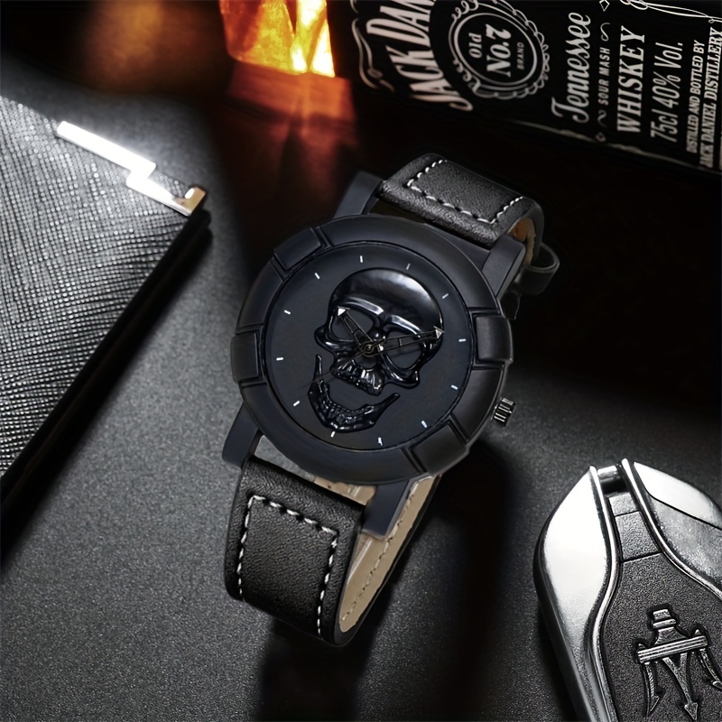 Skull Pattern Multi Display Po - Leather Watch Band Men reseña y precio
