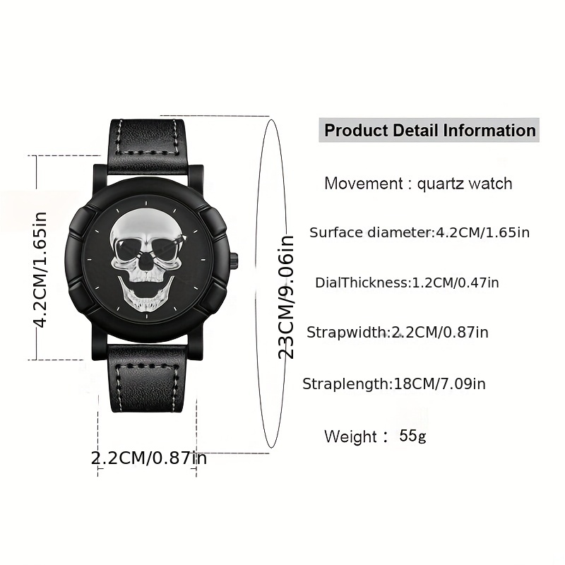 Skull Pattern Multi Display Po - Leather Watch Band Men reseña y precio