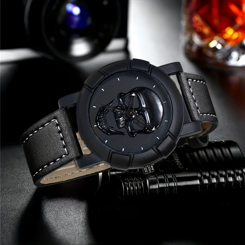 Skull Pattern Multi Display Po - Leather Watch Band Men reseña y precio