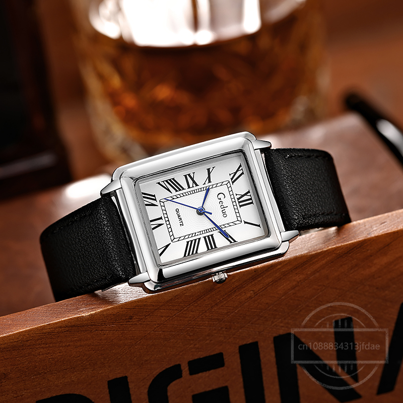 New Fashion Designer Rectangle - Leather Watch Band Men reseña y precio