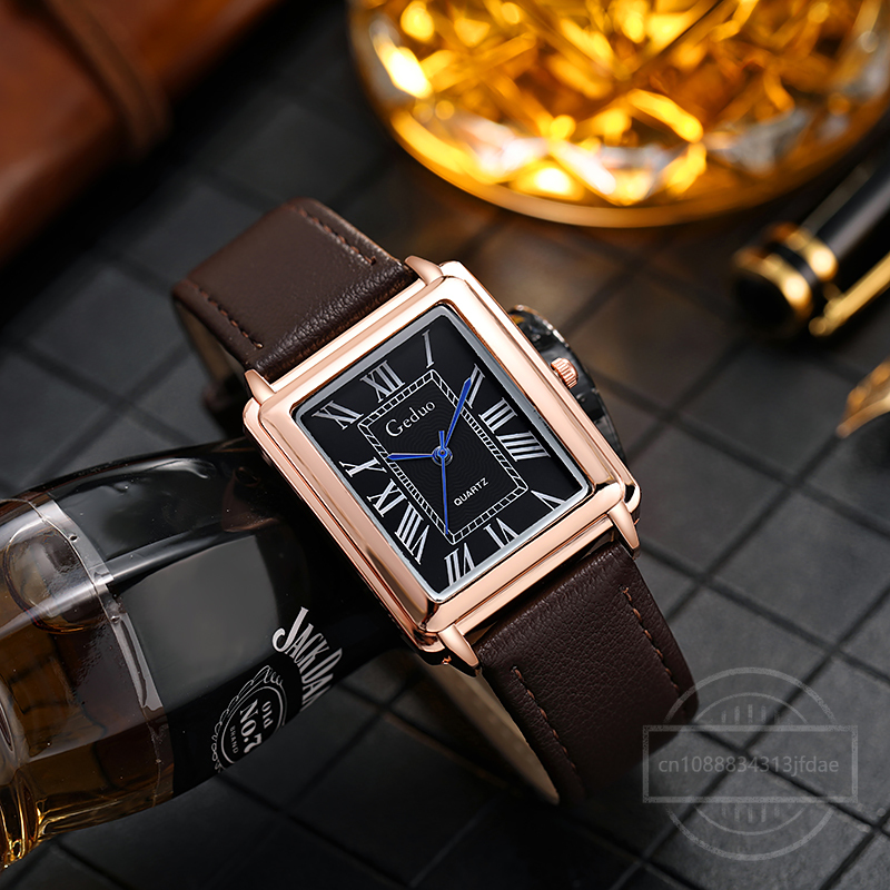 New Fashion Designer Rectangle - Leather Watch Band Men reseña y precio