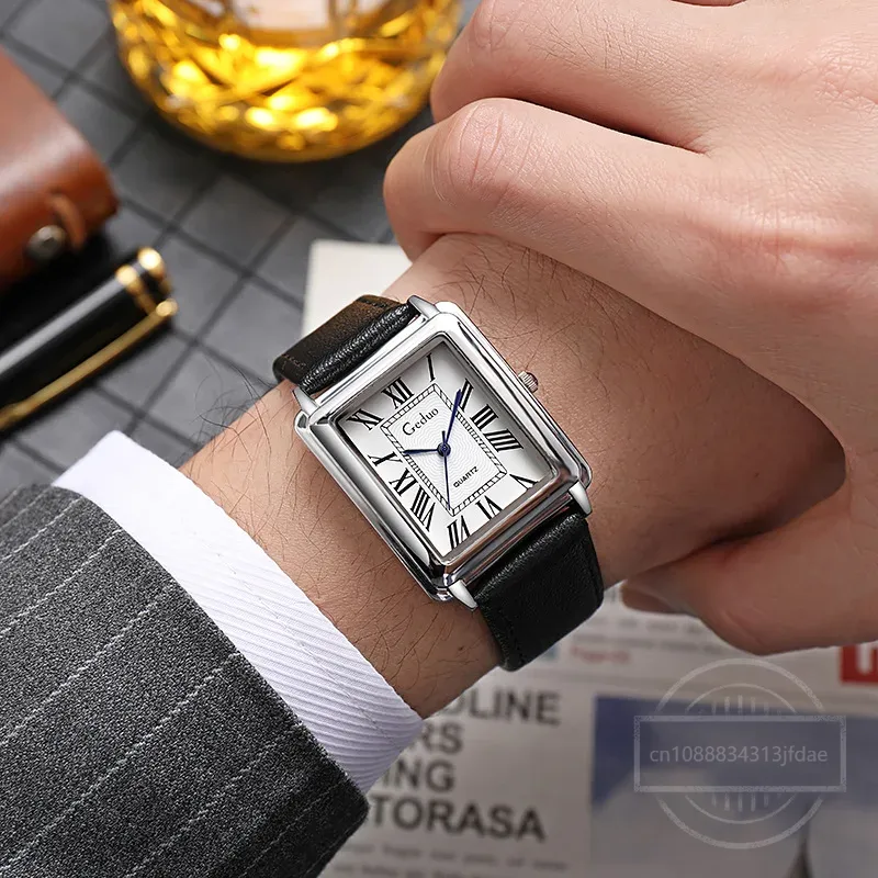 New Fashion Designer Rectangle - Leather Watch Band Men reseña y precio