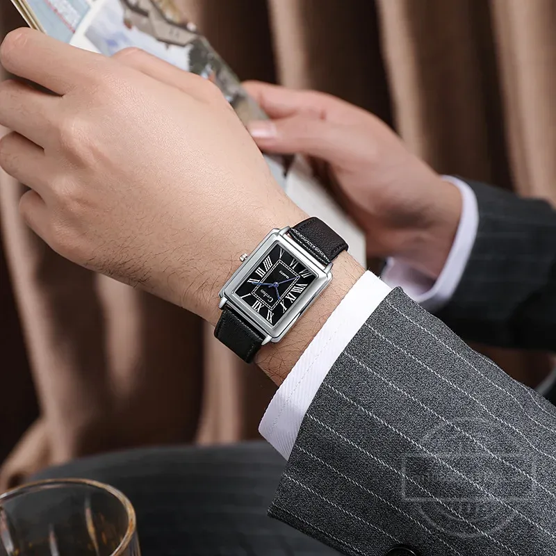New Fashion Designer Rectangle - Leather Watch Band Men reseña y precio